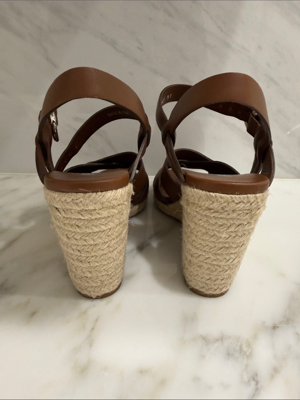 Prada Tan Leather Crisscross Wedge Sandals - Picture 3 of 6
